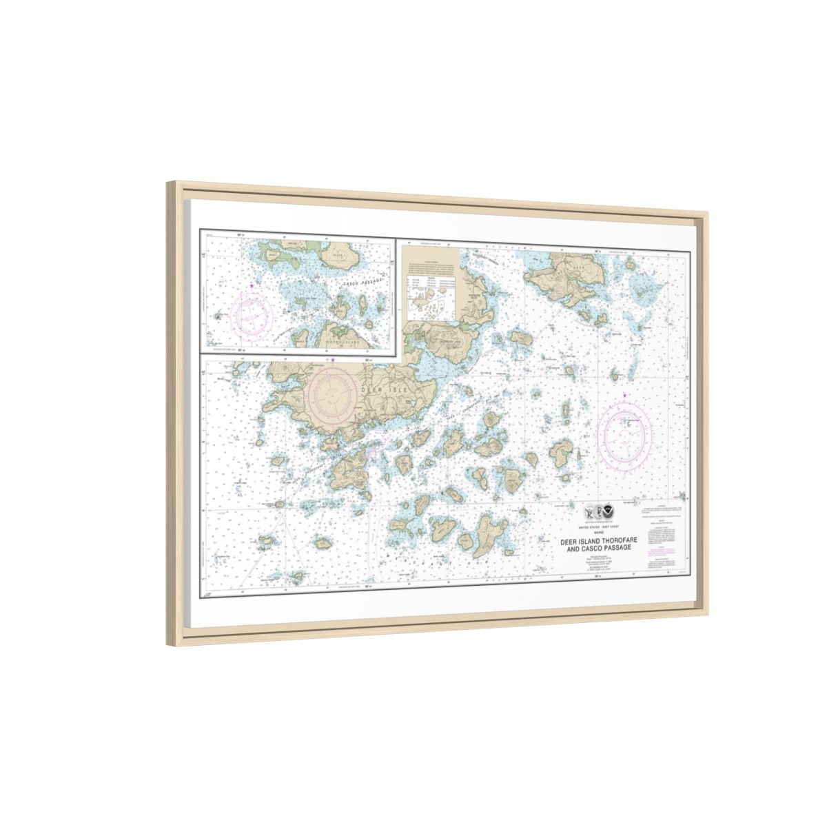 Chart 13315 Deer Island Thorofare and Casco Passage - NOAA Nautical Chart Floating Frame Canvas | 30" x 20" | 36" x 24" | 48" x 32" - Natural side