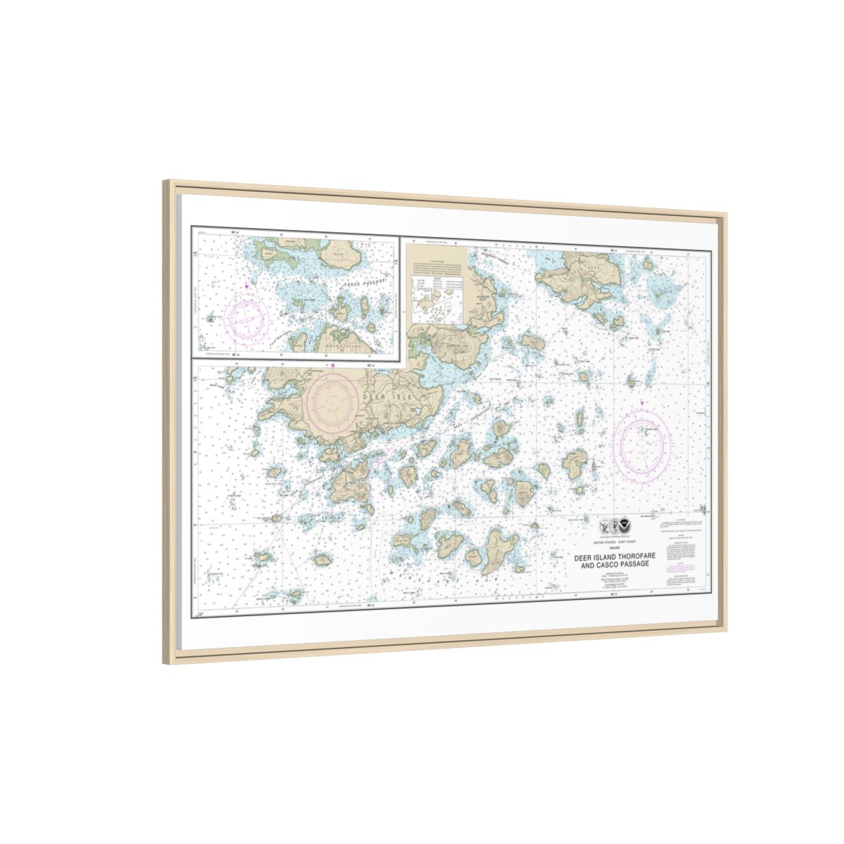 Chart 13315 Deer Island Thorofare and Casco Passage - NOAA Nautical Chart Floating Frame Canvas | 30" x 20" | 36" x 24" | 48" x 32" - Natural side