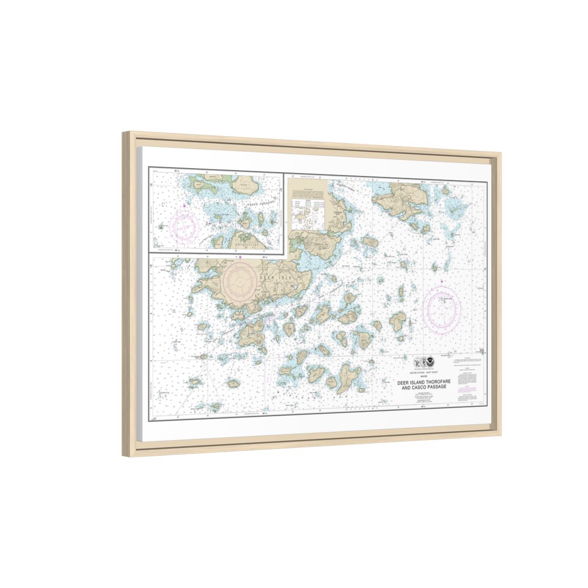 Chart 13315 Deer Island Thorofare and Casco Passage - NOAA Nautical Chart Floating Frame Canvas | 30" x 20" | 36" x 24" | 48" x 32" - Natural side
