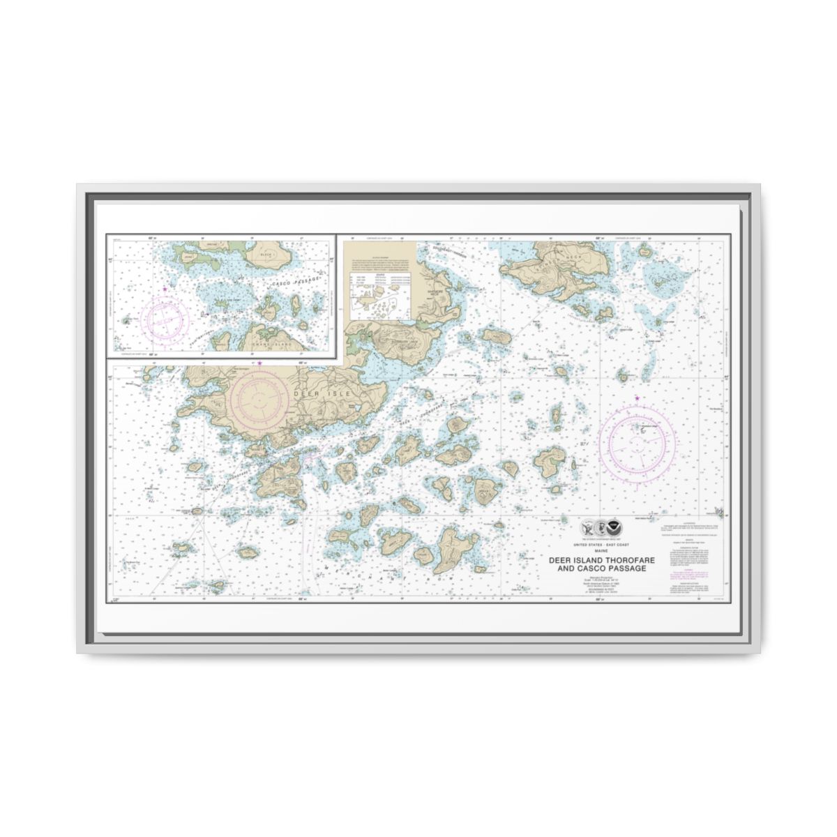 Chart 13315 Deer Island Thorofare and Casco Passage - NOAA Nautical Chart Floating Frame Canvas | 30" x 20" | 36" x 24" | 48" x 32" - White front