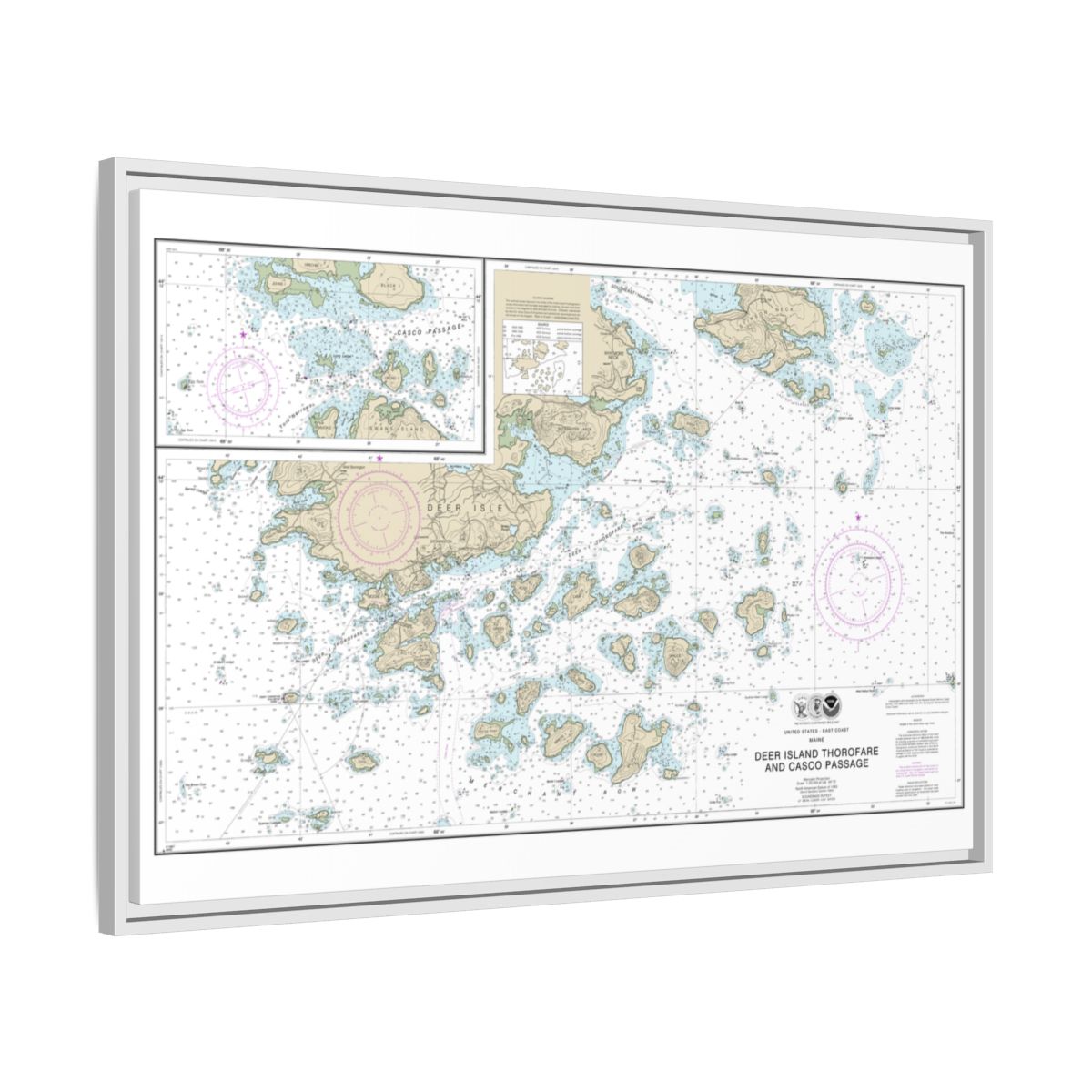 Chart 13315 Deer Island Thorofare and Casco Passage - NOAA Nautical Chart Floating Frame Canvas | 30" x 20" | 36" x 24" | 48" x 32" - White side