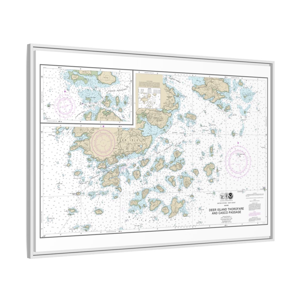 Chart 13315 Deer Island Thorofare and Casco Passage - NOAA Nautical Chart Floating Frame Canvas | 30" x 20" | 36" x 24" | 48" x 32" - White side