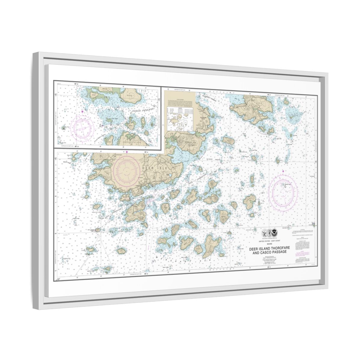 Chart 13315 Deer Island Thorofare and Casco Passage - NOAA Nautical Chart Floating Frame Canvas | 30" x 20" | 36" x 24" | 48" x 32" - White side