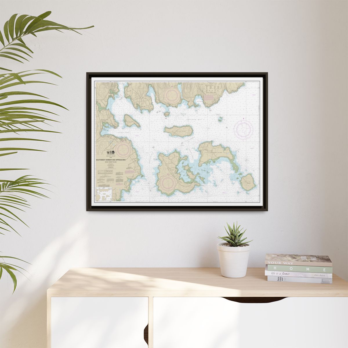 Chart 13321 Southwest Harbor and Approaches - NOAA Nautical Chart Floating Frame Canvas | 32" x 24" | 40" x 30" - Espresso context-1