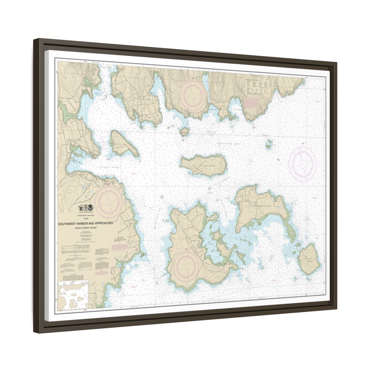 Chart 13321 Southwest Harbor and Approaches - NOAA Nautical Chart Floating Frame Canvas | 32" x 24" | 40" x 30" - Espresso side