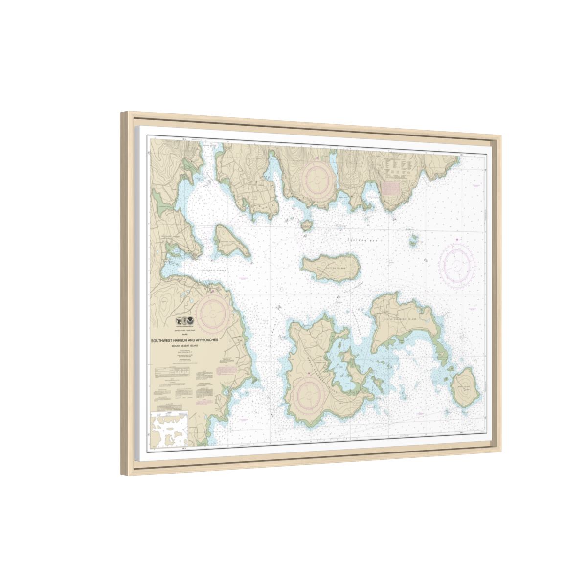Chart 13321 Southwest Harbor and Approaches - NOAA Nautical Chart Floating Frame Canvas | 32" x 24" | 40" x 30" - Natural side