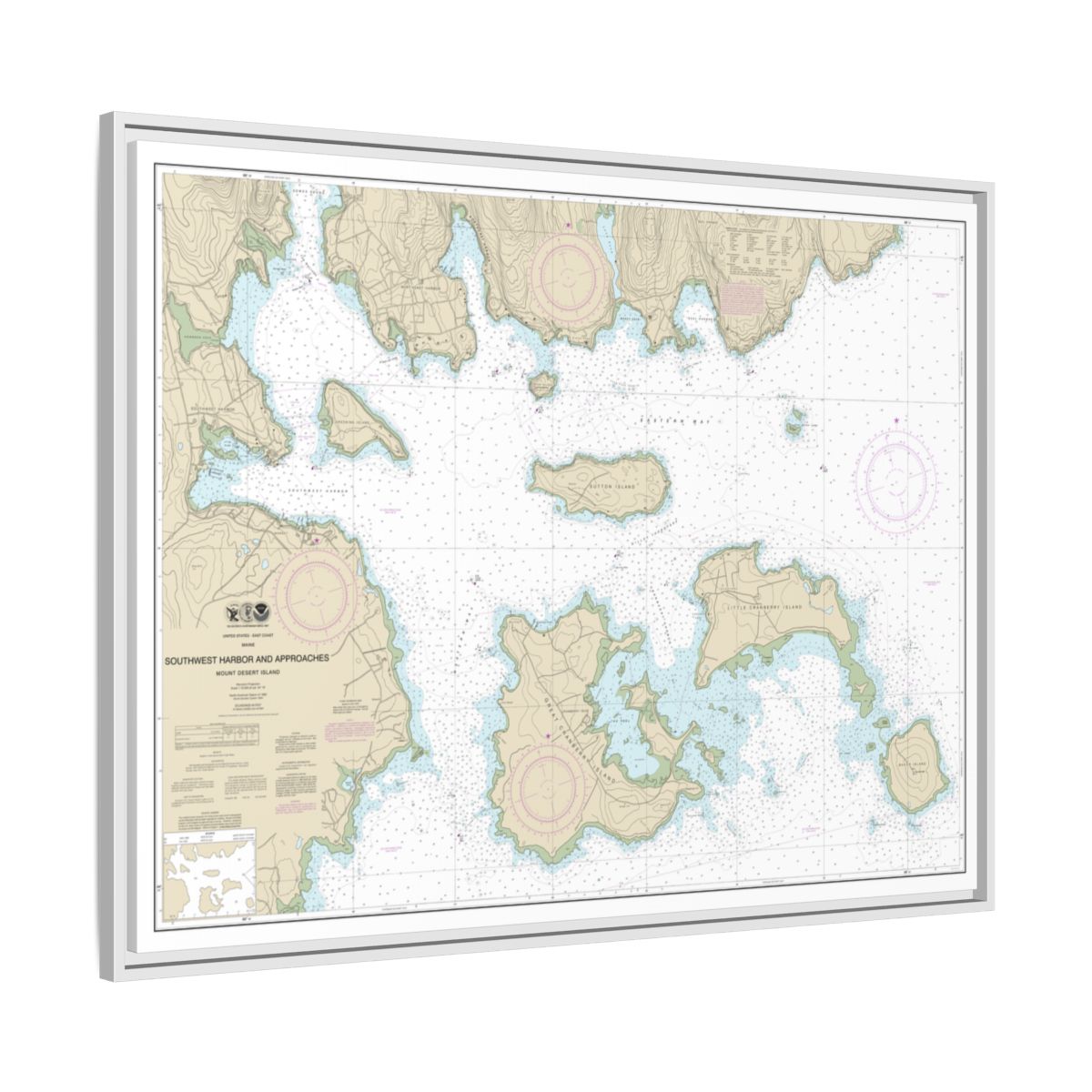 Chart 13321 Southwest Harbor and Approaches - NOAA Nautical Chart Floating Frame Canvas | 32" x 24" | 40" x 30" - White side