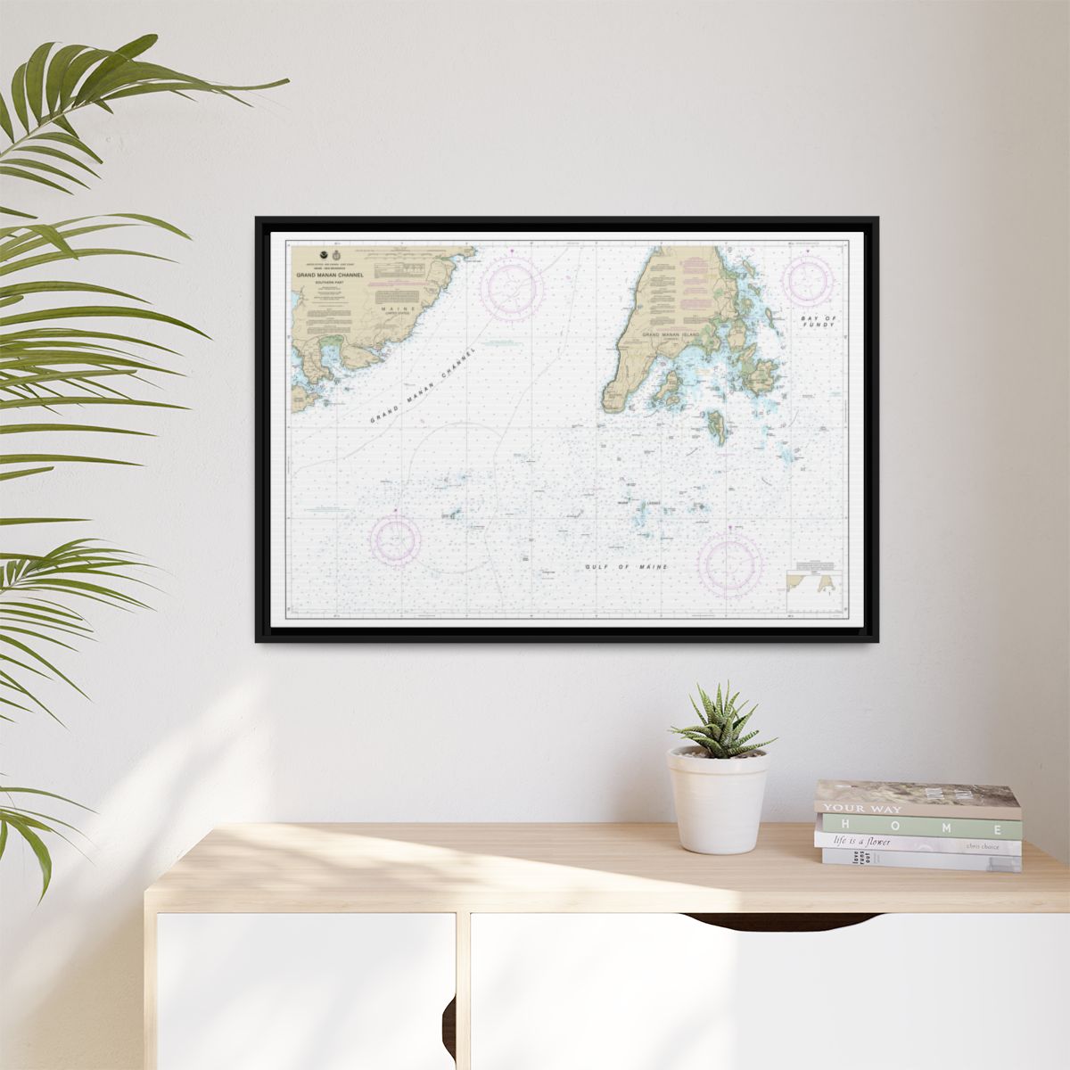 Chart 13392 Grand Manan Channel Southern Part - NOAA Nautical Chart Floating Frame Canvas | 30" x 20" | 36" x 24" | 48" x 32" - Black context-1