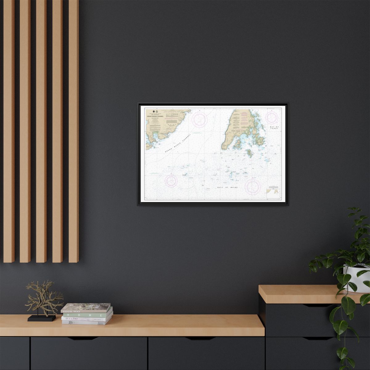 Chart 13392 Grand Manan Channel Southern Part - NOAA Nautical Chart Floating Frame Canvas | 30" x 20" | 36" x 24" | 48" x 32" - Black context-2