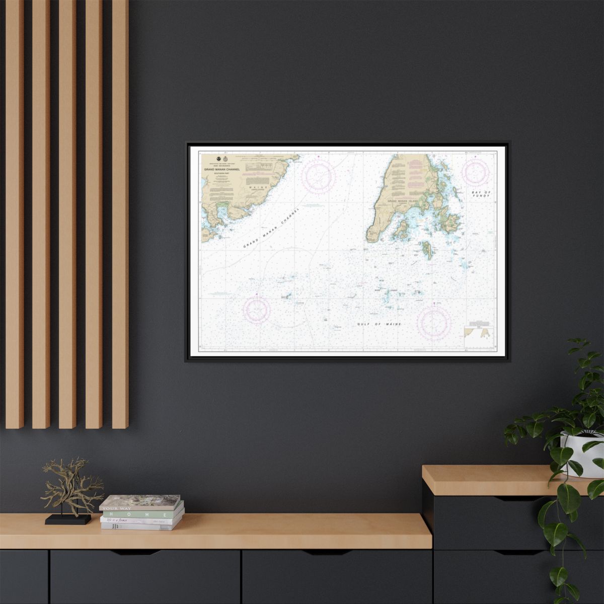 Chart 13392 Grand Manan Channel Southern Part - NOAA Nautical Chart Floating Frame Canvas | 30" x 20" | 36" x 24" | 48" x 32" - Black context-2