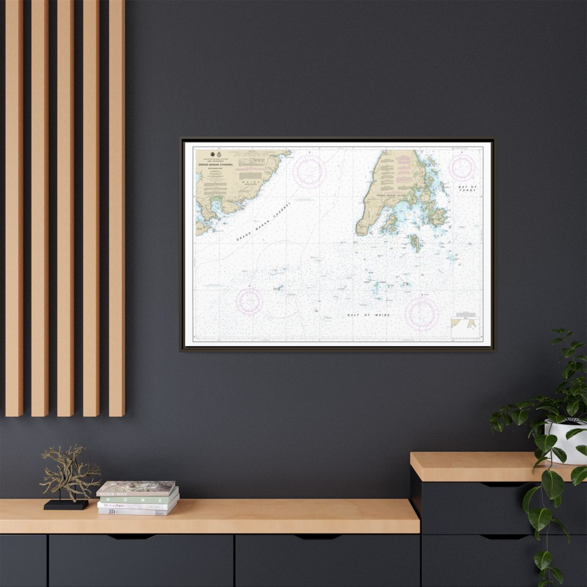 Chart 13392 Grand Manan Channel Southern Part - NOAA Nautical Chart Floating Frame Canvas | 30" x 20" | 36" x 24" | 48" x 32" - Espresso context-2
