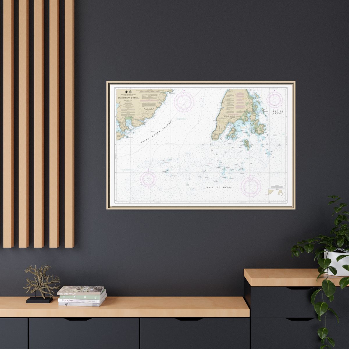 Chart 13392 Grand Manan Channel Southern Part - NOAA Nautical Chart Floating Frame Canvas | 30" x 20" | 36" x 24" | 48" x 32" - Natural context-2