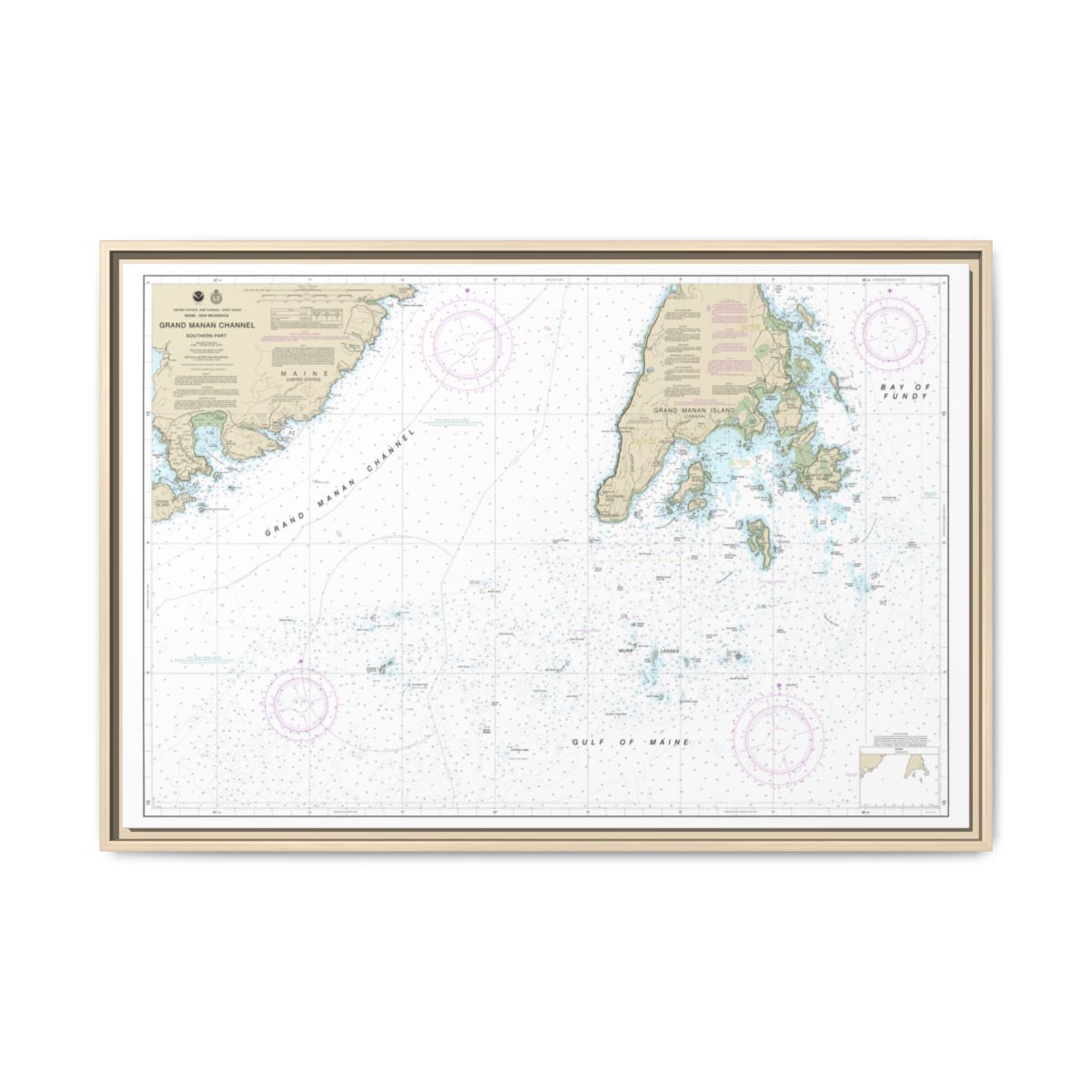 Chart 13392 Grand Manan Channel Southern Part - NOAA Nautical Chart Floating Frame Canvas | 30" x 20" | 36" x 24" | 48" x 32" - Natural front