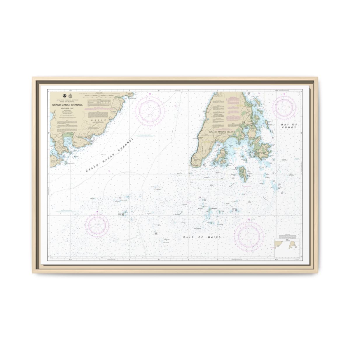 Chart 13392 Grand Manan Channel Southern Part - NOAA Nautical Chart Floating Frame Canvas | 30" x 20" | 36" x 24" | 48" x 32" - Natural front