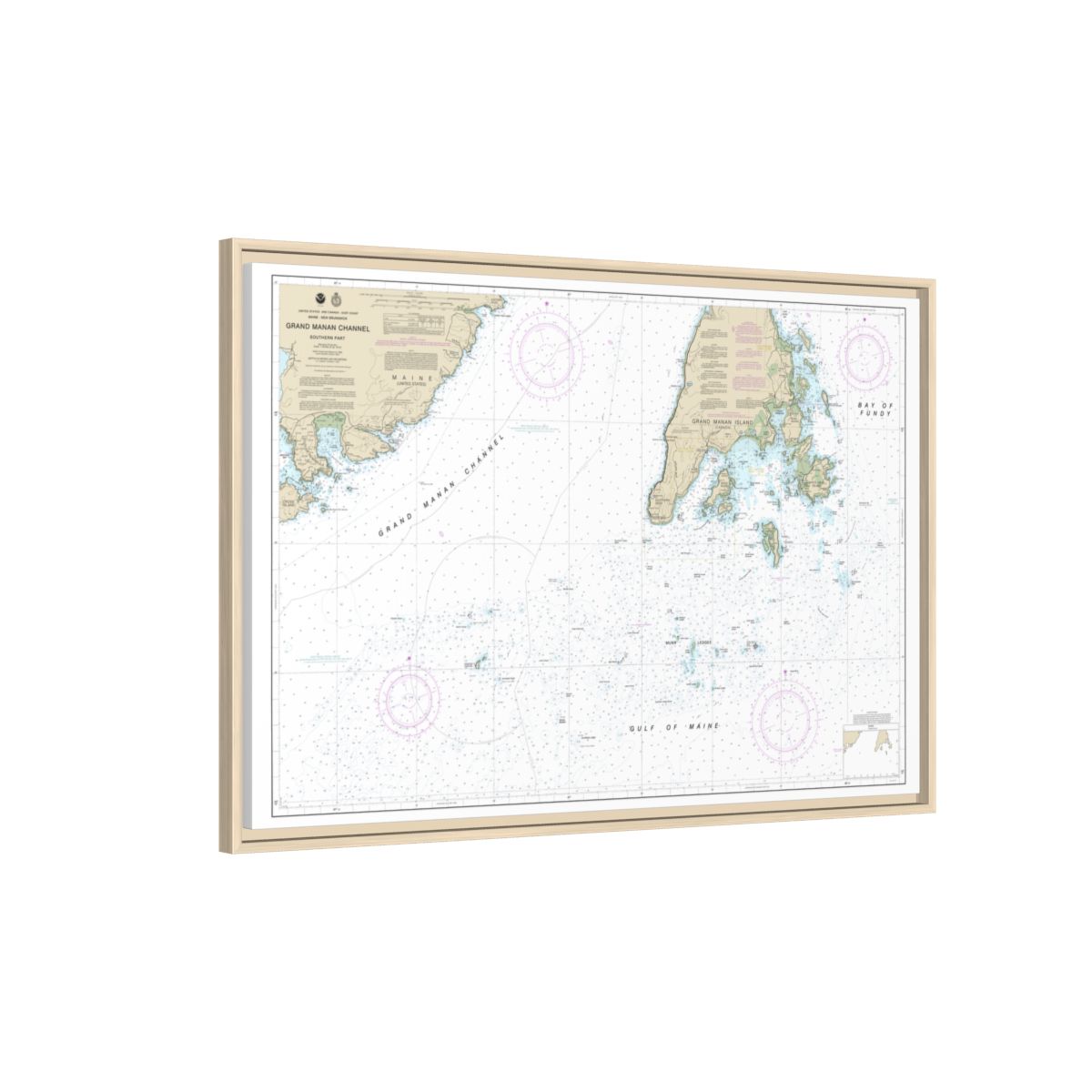 Chart 13392 Grand Manan Channel Southern Part - NOAA Nautical Chart Floating Frame Canvas | 30" x 20" | 36" x 24" | 48" x 32" - Natural side