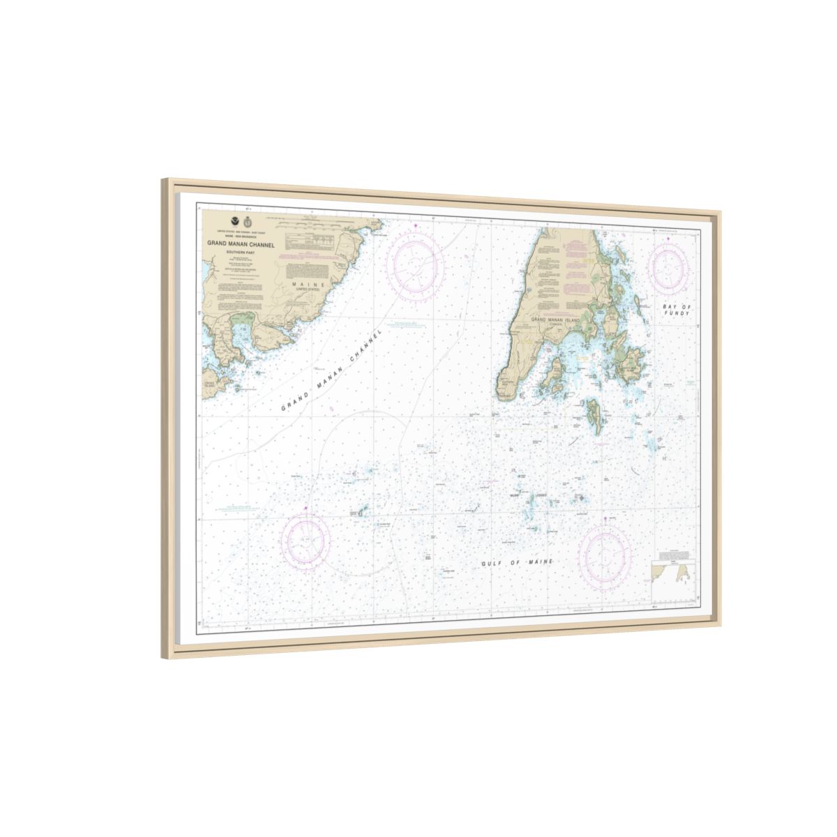 Chart 13392 Grand Manan Channel Southern Part - NOAA Nautical Chart Floating Frame Canvas | 30" x 20" | 36" x 24" | 48" x 32" - Natural side