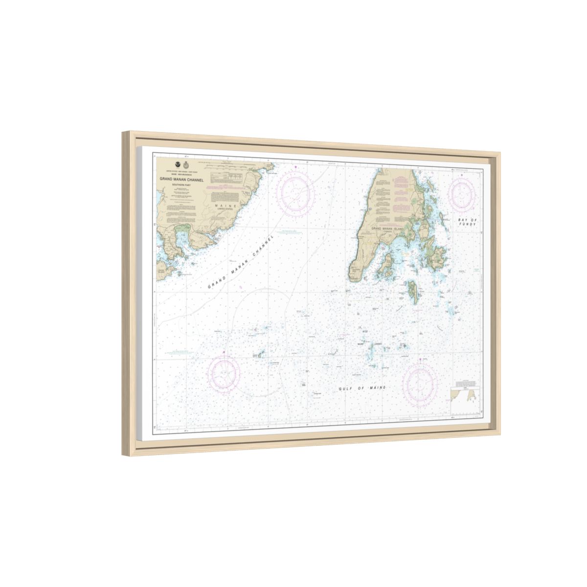 Chart 13392 Grand Manan Channel Southern Part - NOAA Nautical Chart Floating Frame Canvas | 30" x 20" | 36" x 24" | 48" x 32" - Natural side
