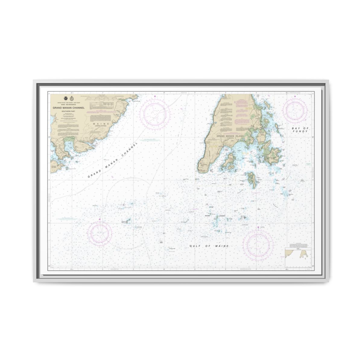Chart 13392 Grand Manan Channel Southern Part - NOAA Nautical Chart Floating Frame Canvas | 30" x 20" | 36" x 24" | 48" x 32" - White front
