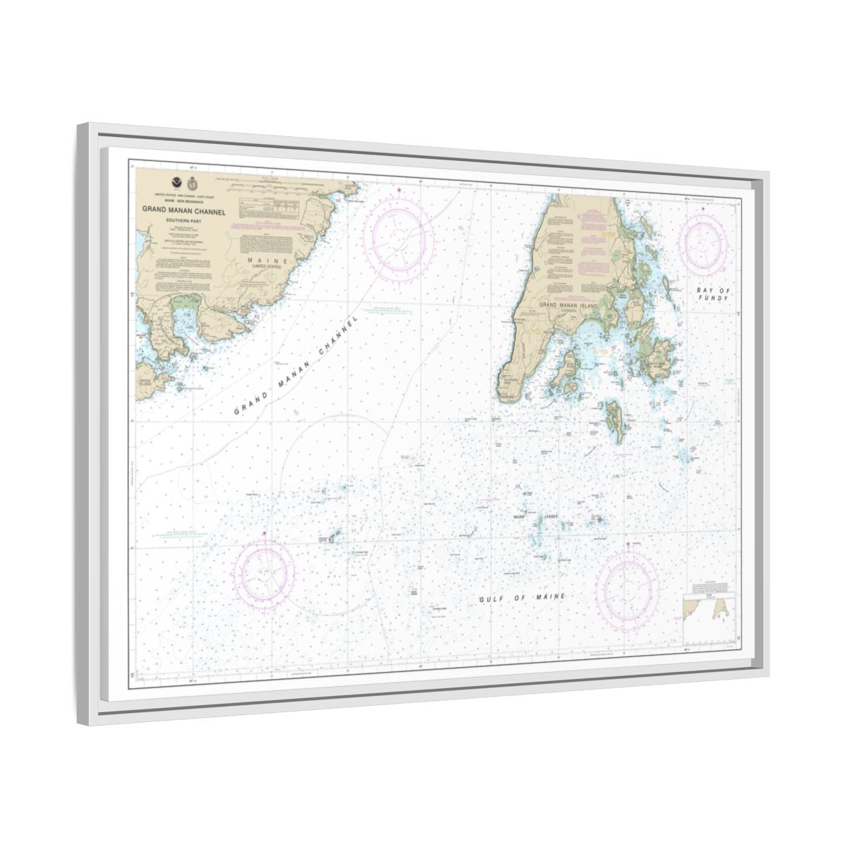 Chart 13392 Grand Manan Channel Southern Part - NOAA Nautical Chart Floating Frame Canvas | 30" x 20" | 36" x 24" | 48" x 32" - White side