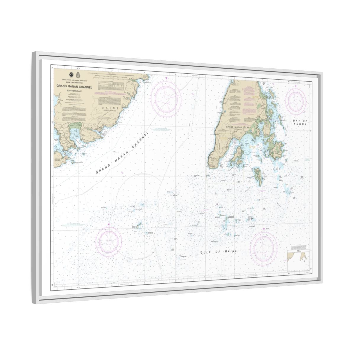 Chart 13392 Grand Manan Channel Southern Part - NOAA Nautical Chart Floating Frame Canvas | 30" x 20" | 36" x 24" | 48" x 32" - White side