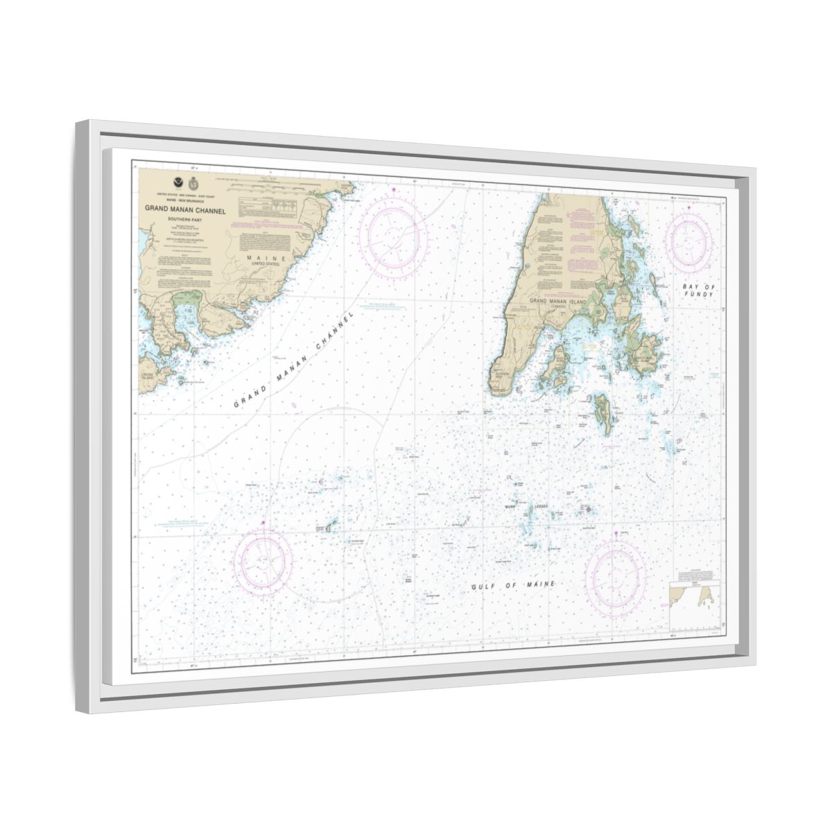 Chart 13392 Grand Manan Channel Southern Part - NOAA Nautical Chart Floating Frame Canvas | 30" x 20" | 36" x 24" | 48" x 32" - White side