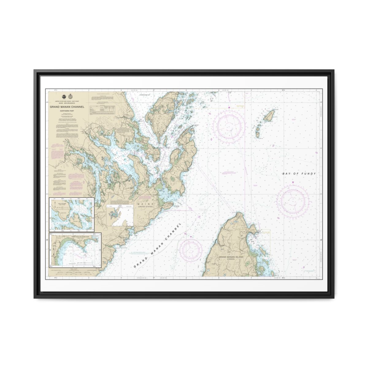 Chart 13394 Grand Manan Channel Northern Part; North Head and Flagg Cove - NOAA Nautical Chart Floating Frame Canvas | 32" x 24" | 40" x 30" - Black front
