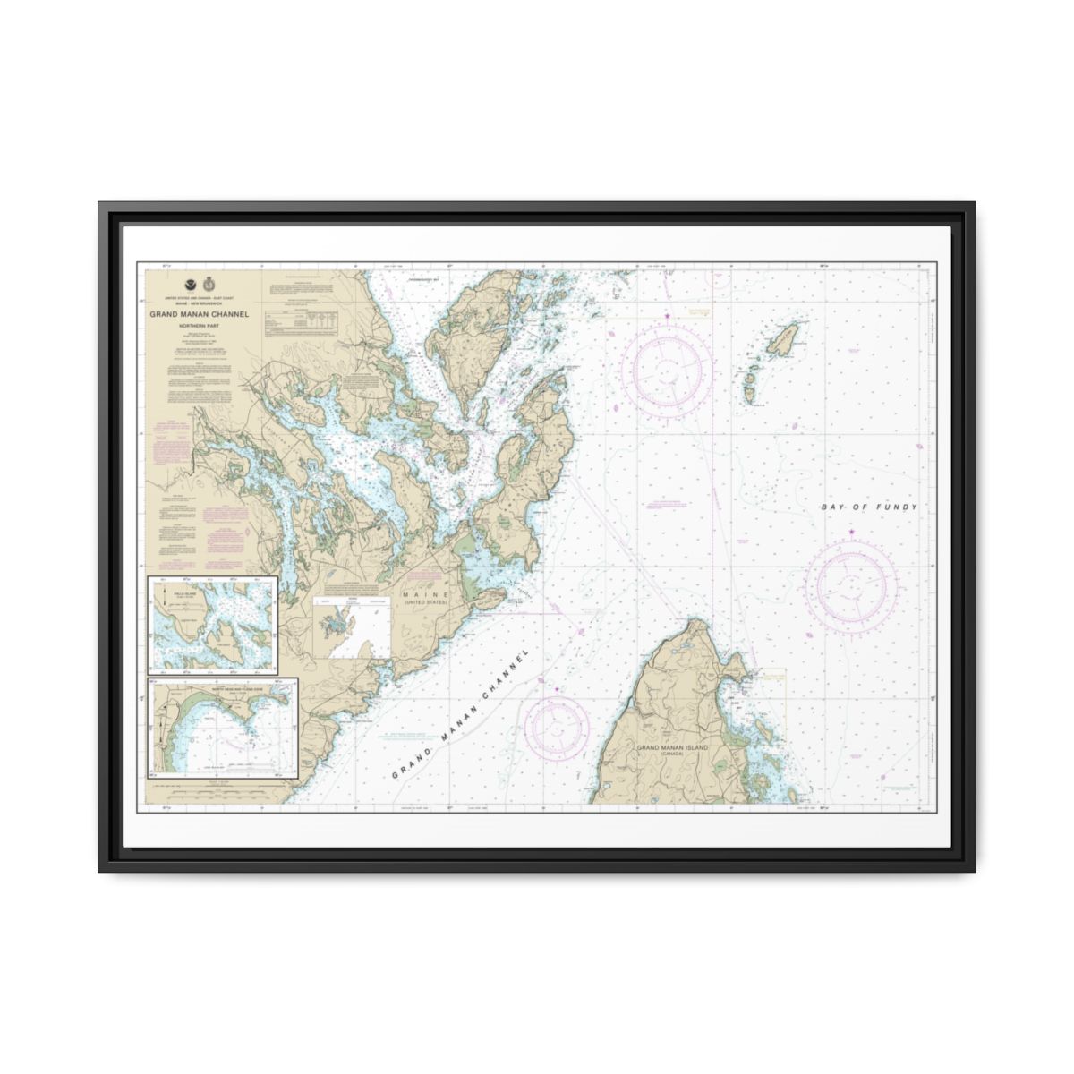 Chart 13394 Grand Manan Channel Northern Part; North Head and Flagg Cove - NOAA Nautical Chart Floating Frame Canvas | 32" x 24" | 40" x 30" - Black front