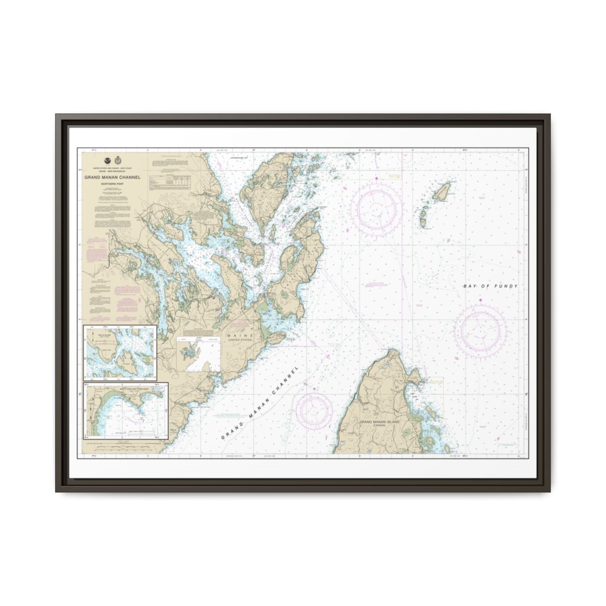Chart 13394 Grand Manan Channel Northern Part; North Head and Flagg Cove - NOAA Nautical Chart Floating Frame Canvas | 32" x 24" | 40" x 30" - Espresso front