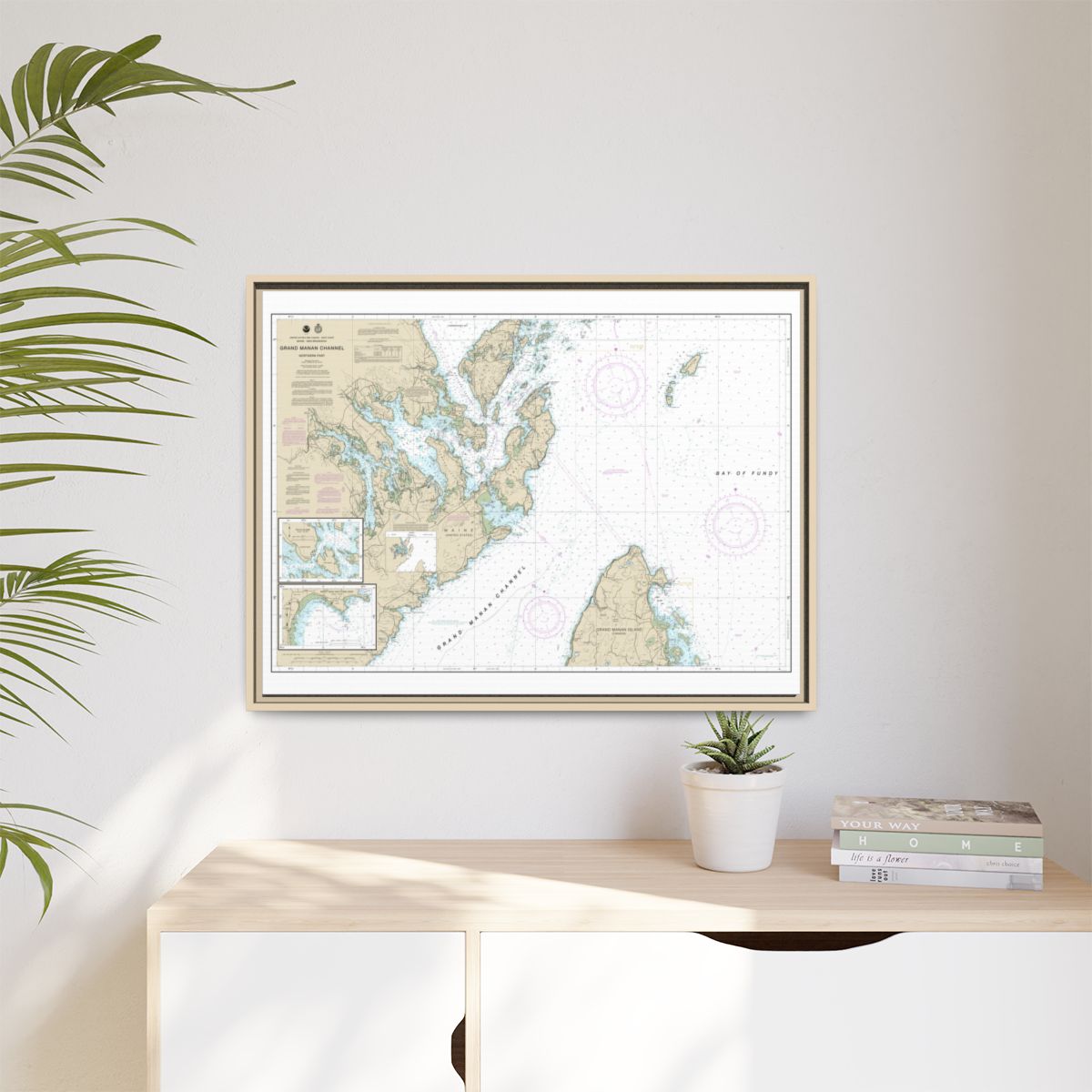 Chart 13394 Grand Manan Channel Northern Part; North Head and Flagg Cove - NOAA Nautical Chart Floating Frame Canvas | 32" x 24" | 40" x 30" - Natural context-1