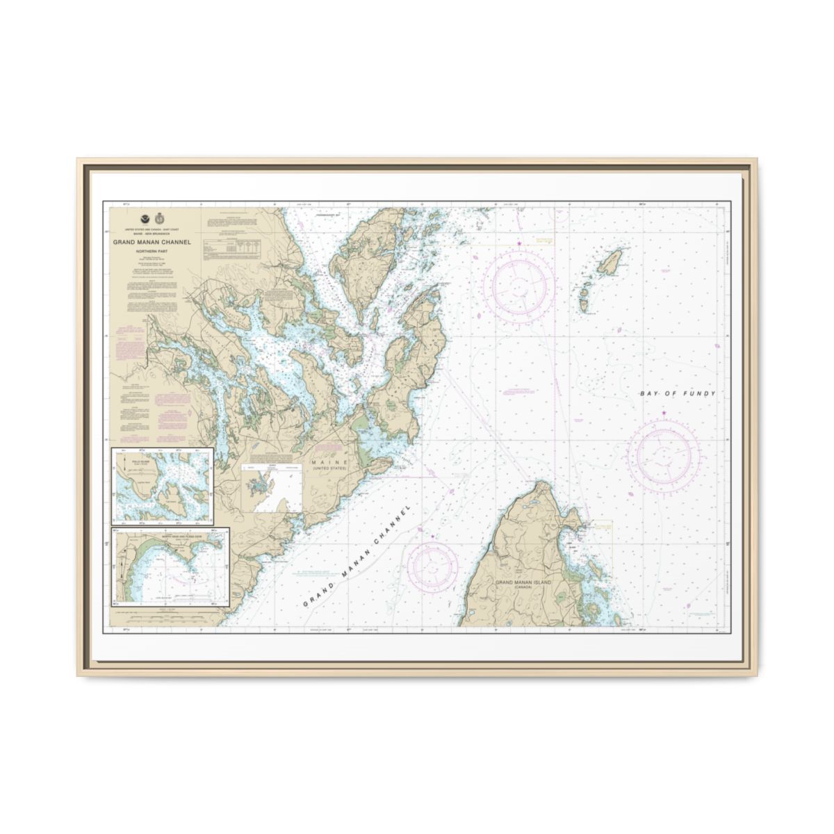 Chart 13394 Grand Manan Channel Northern Part; North Head and Flagg Cove - NOAA Nautical Chart Floating Frame Canvas | 32" x 24" | 40" x 30" - Natural front