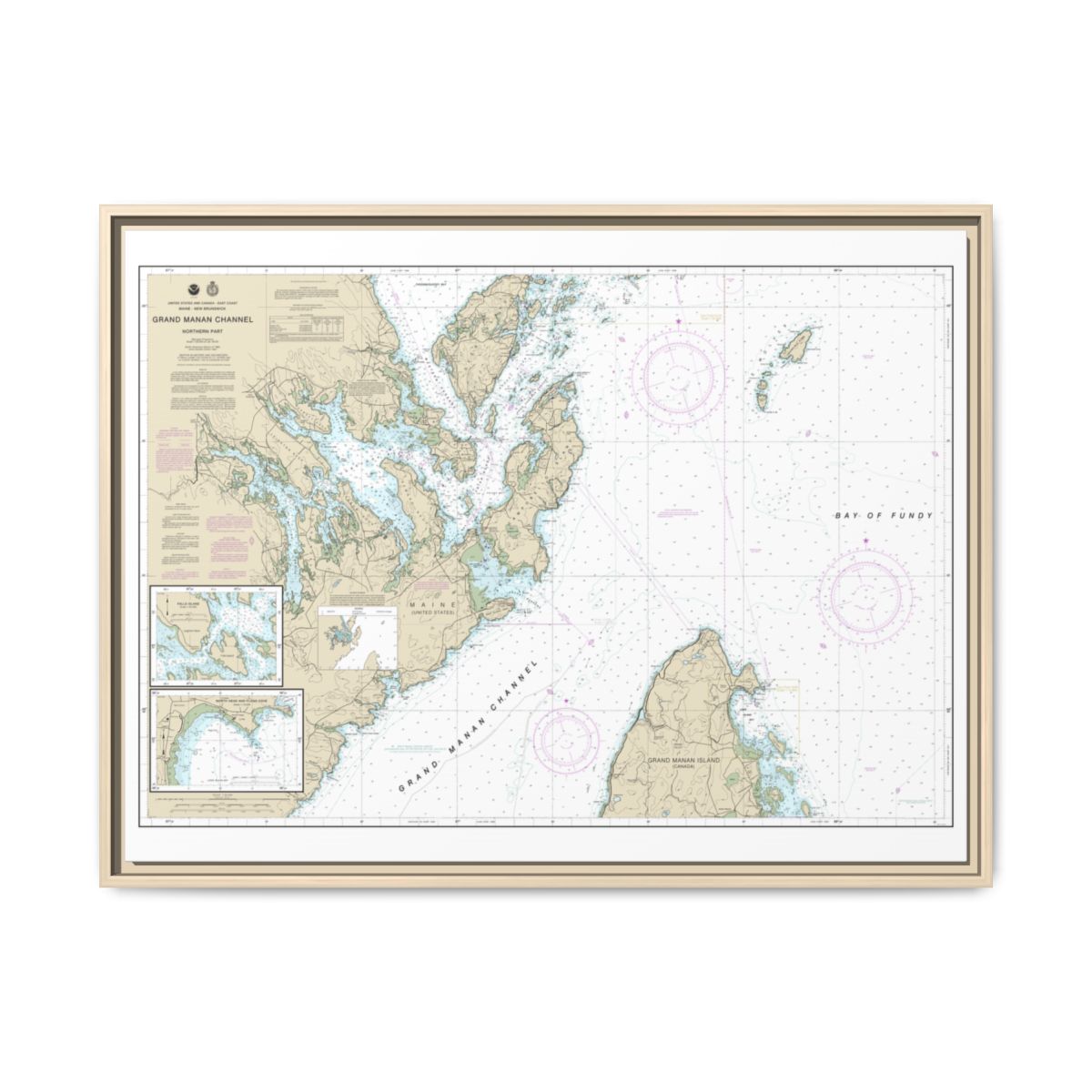 Chart 13394 Grand Manan Channel Northern Part; North Head and Flagg Cove - NOAA Nautical Chart Floating Frame Canvas | 32" x 24" | 40" x 30" - Natural front