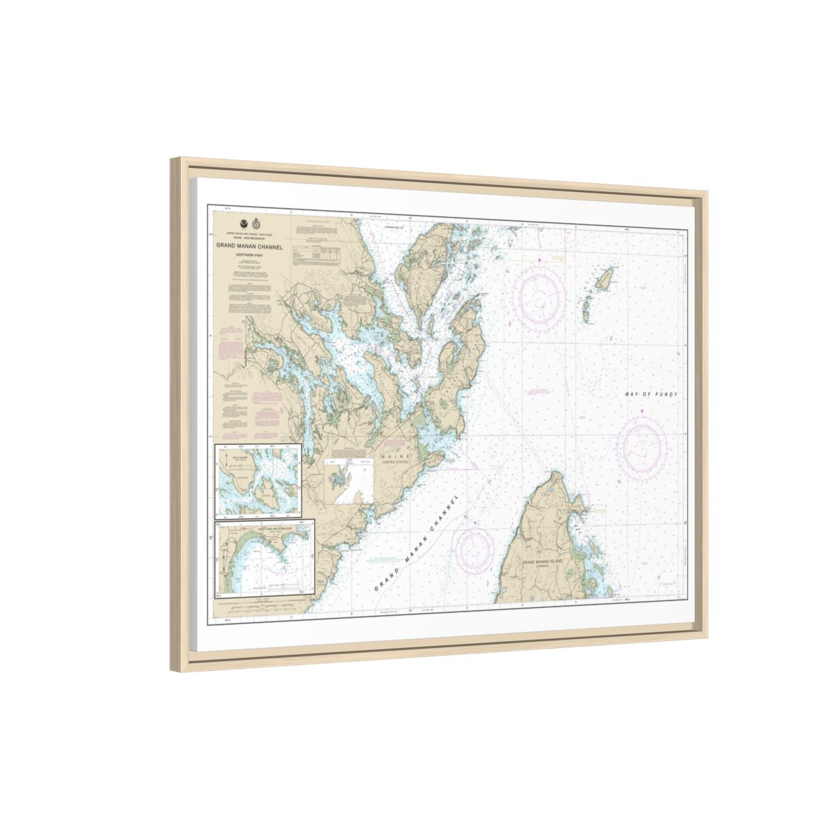Chart 13394 Grand Manan Channel Northern Part; North Head and Flagg Cove - NOAA Nautical Chart Floating Frame Canvas | 32" x 24" | 40" x 30" - Natural side