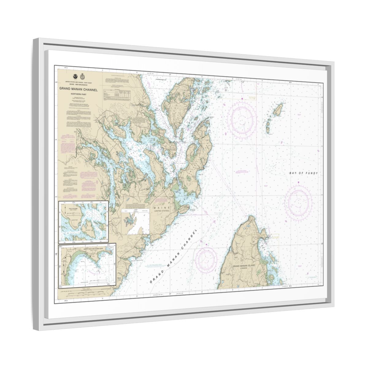 Chart 13394 Grand Manan Channel Northern Part; North Head and Flagg Cove - NOAA Nautical Chart Floating Frame Canvas | 32" x 24" | 40" x 30" - White side