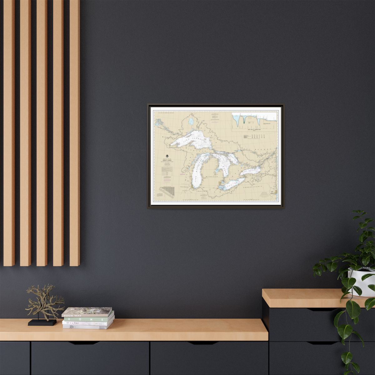 Chart 14500 Great Lakes, Lake Champlain to Lake of the Woods - NOAA Nautical Chart Floating Frame Canvas | 32" x 24" | 40" x 30" - Espresso context-2
