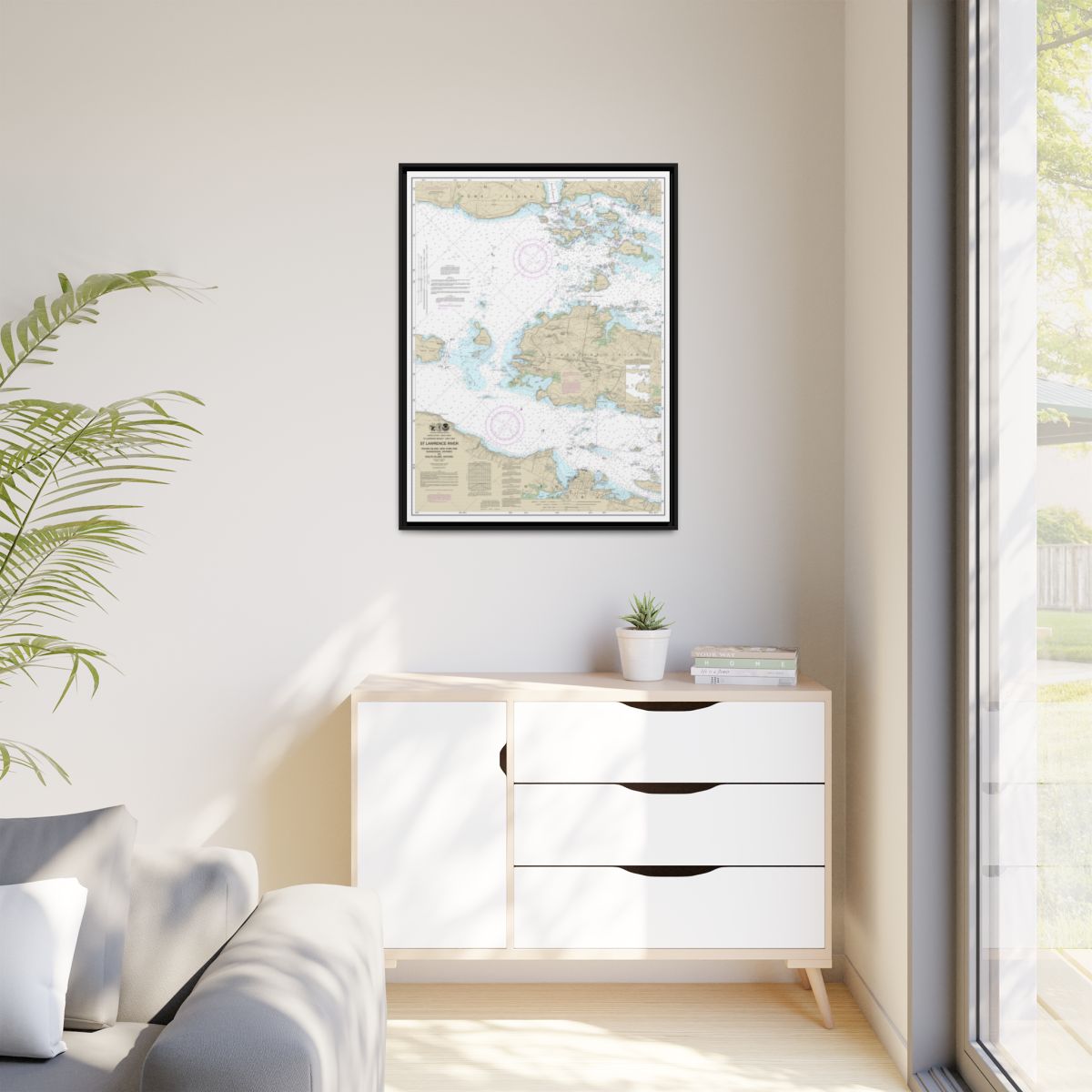 Chart 14774 Round I., N.Y., and Gananoque, Ont., to Wolfe I., Ont. - NOAA Nautical Chart Floating Frame Canvas | 24" x 32" | 30" x 40" - Black context-1
