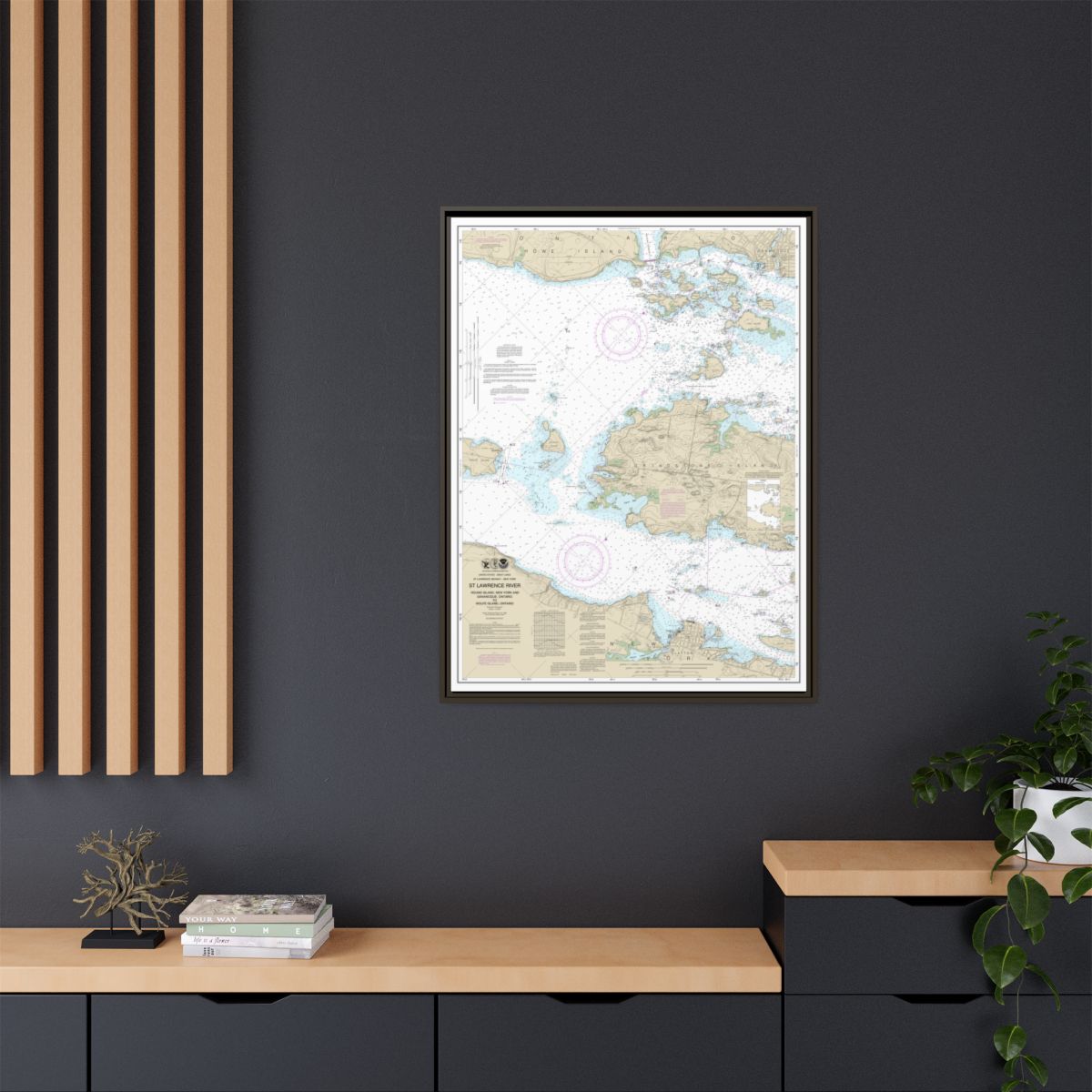 Chart 14774 Round I., N.Y., and Gananoque, Ont., to Wolfe I., Ont. - NOAA Nautical Chart Floating Frame Canvas | 24" x 32" | 30" x 40" - Espresso context-2