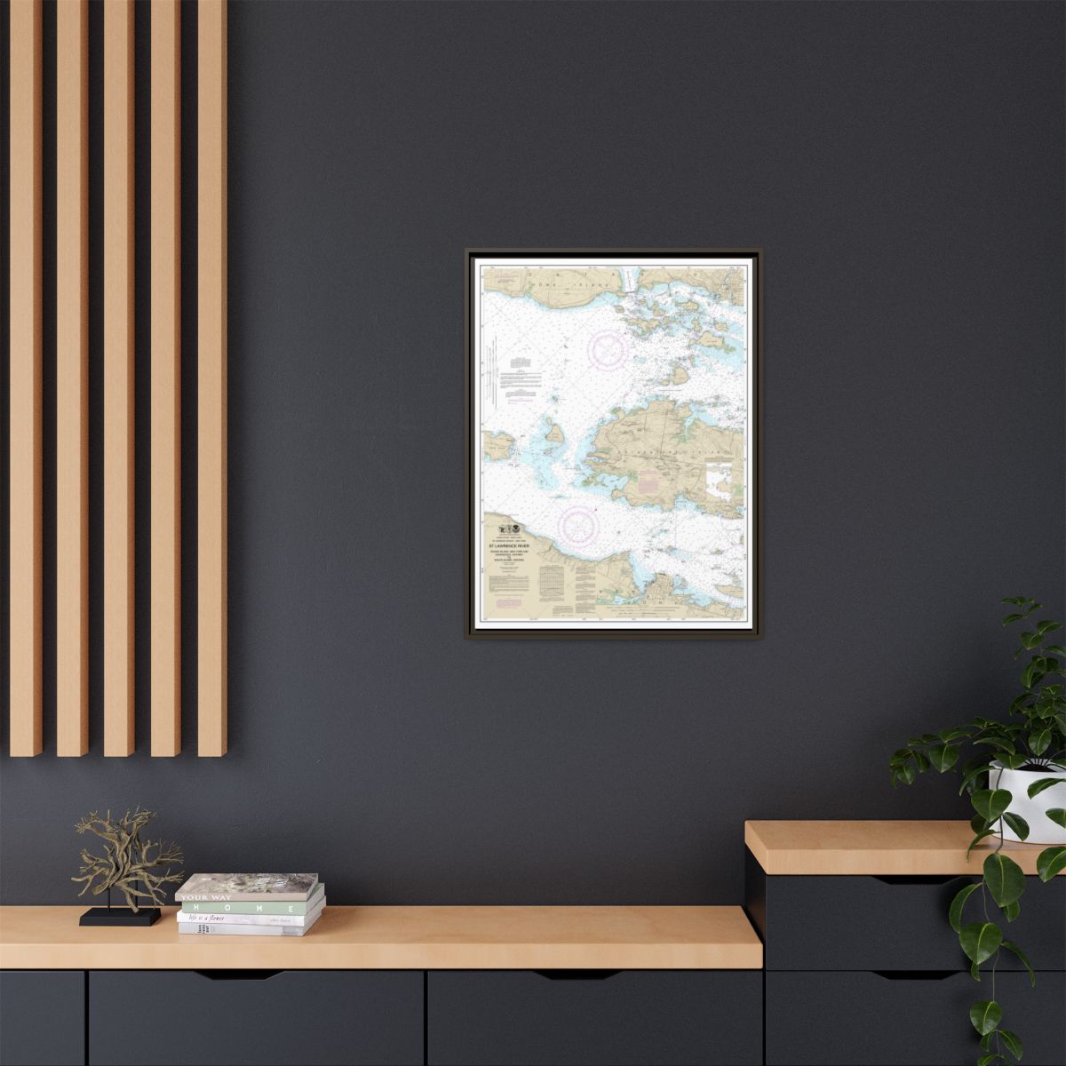 Chart 14774 Round I., N.Y., and Gananoque, Ont., to Wolfe I., Ont. - NOAA Nautical Chart Floating Frame Canvas | 24" x 32" | 30" x 40" - Espresso context-2