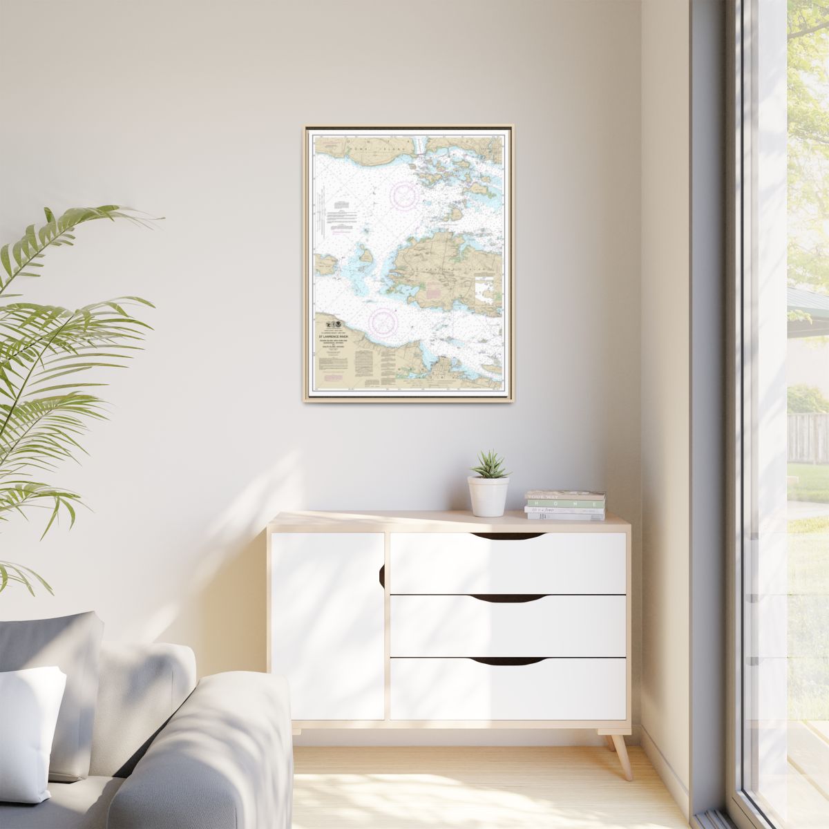 Chart 14774 Round I., N.Y., and Gananoque, Ont., to Wolfe I., Ont. - NOAA Nautical Chart Floating Frame Canvas | 24" x 32" | 30" x 40" - Natural context-1