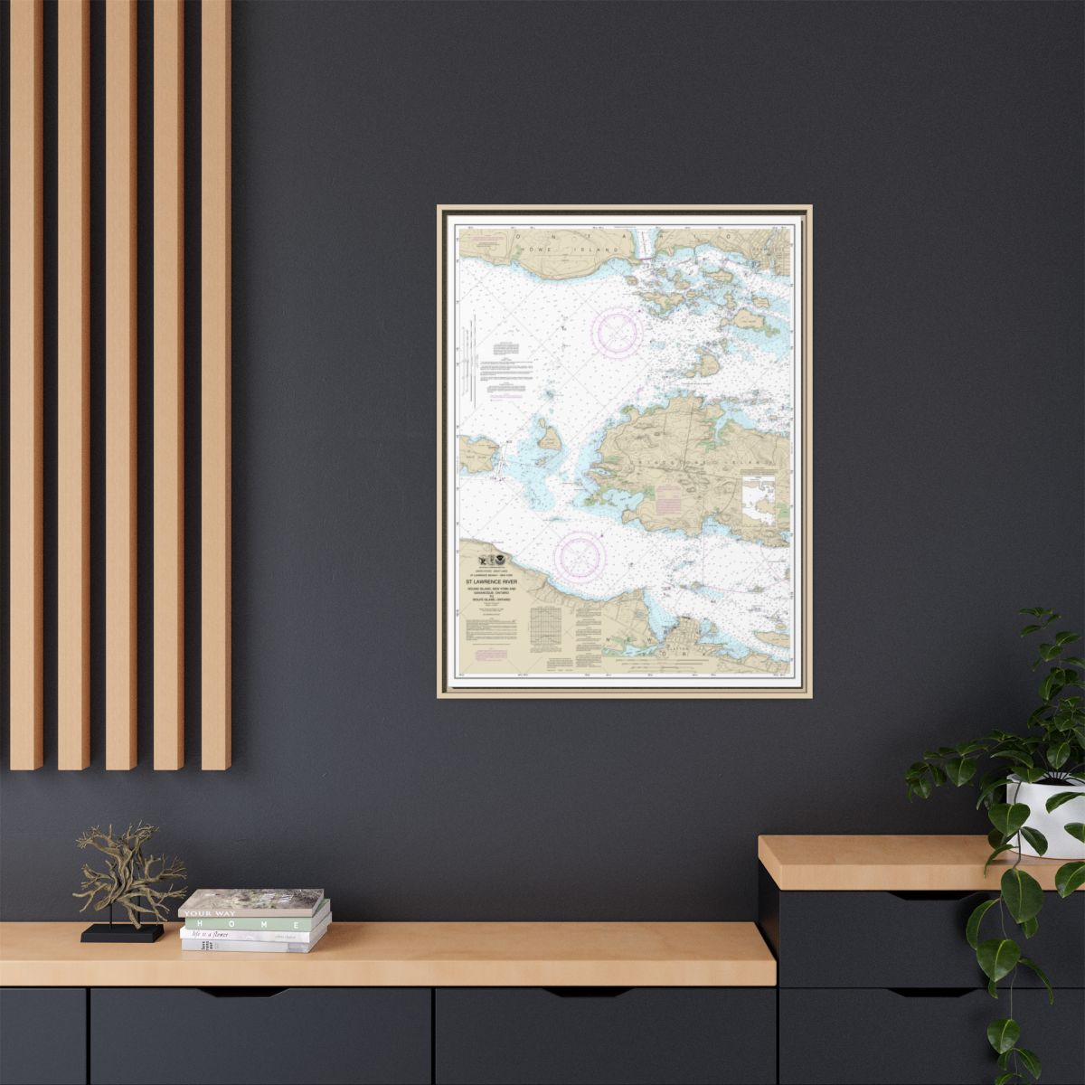 Chart 14774 Round I., N.Y., and Gananoque, Ont., to Wolfe I., Ont. - NOAA Nautical Chart Floating Frame Canvas | 24" x 32" | 30" x 40" - Natural context-2
