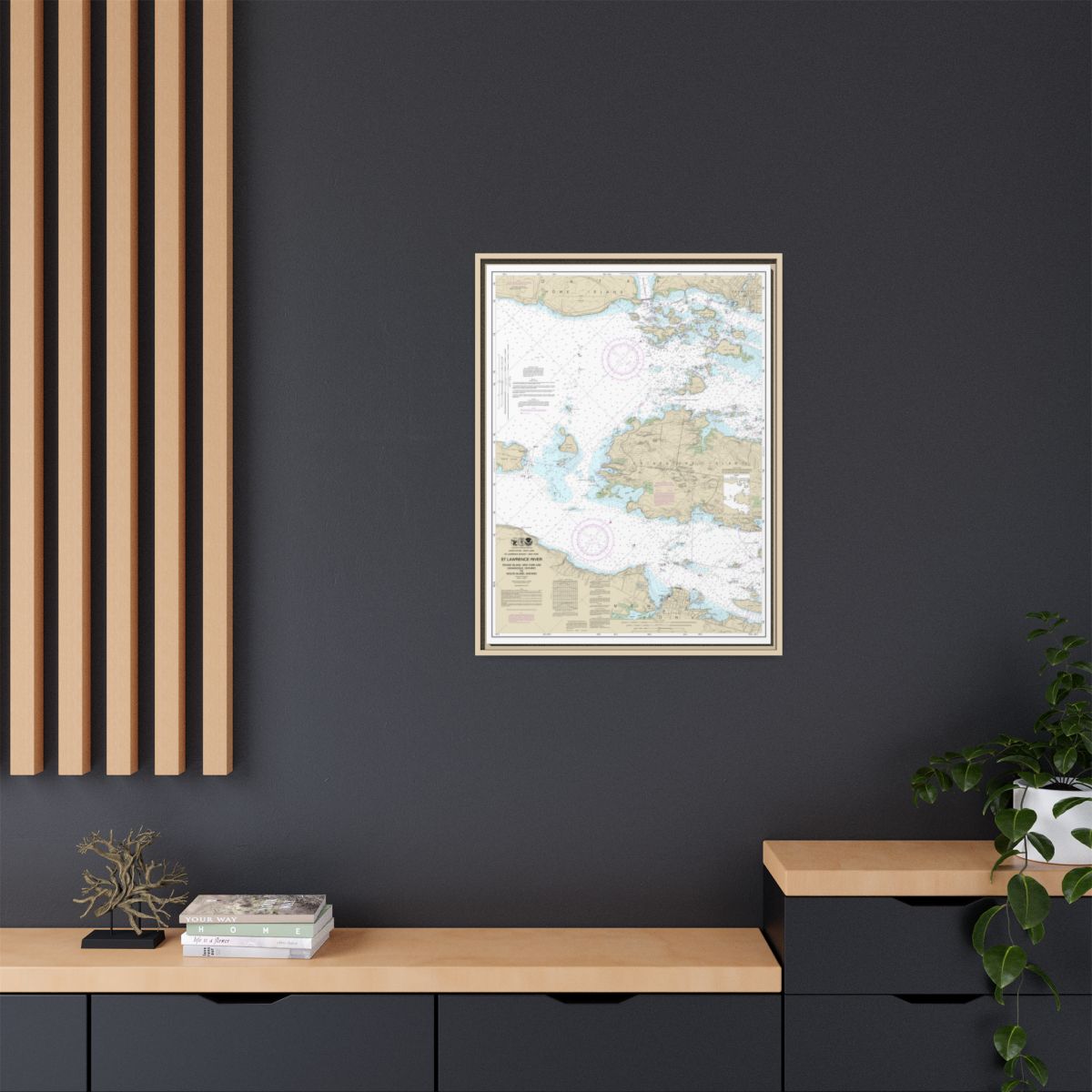 Chart 14774 Round I., N.Y., and Gananoque, Ont., to Wolfe I., Ont. - NOAA Nautical Chart Floating Frame Canvas | 24" x 32" | 30" x 40" - Natural context-2