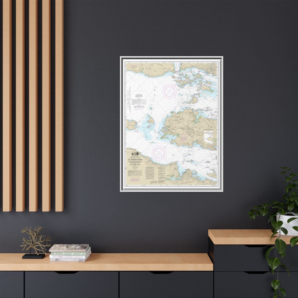 Chart 14774 Round I., N.Y., and Gananoque, Ont., to Wolfe I., Ont. - NOAA Nautical Chart Floating Frame Canvas | 24" x 32" | 30" x 40" - White context-2
