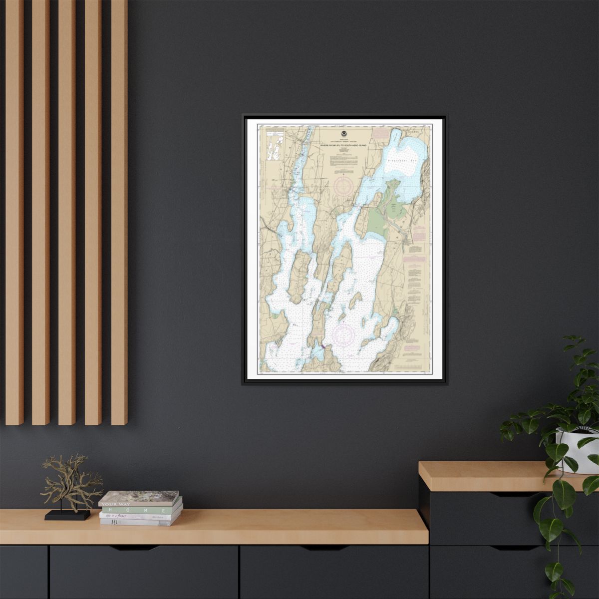 Chart 14781 Riviere Richelieu to South Hero Island - NOAA Nautical Chart Floating Frame Canvas | 24" x 32" | 30" x 40" - Black context-2