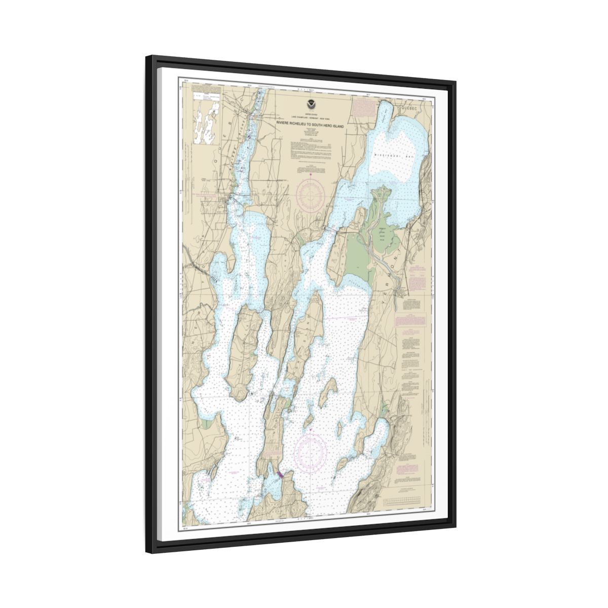 Chart 14781 Riviere Richelieu to South Hero Island - NOAA Nautical Chart Floating Frame Canvas | 24" x 32" | 30" x 40" - Black side