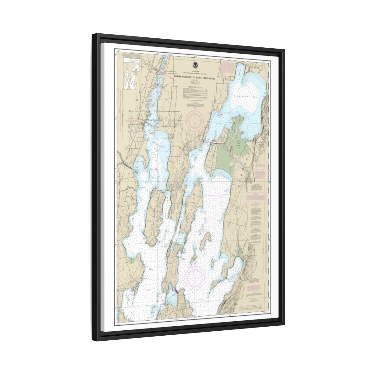 Chart 14781 Riviere Richelieu to South Hero Island - NOAA Nautical Chart Floating Frame Canvas | 24" x 32" | 30" x 40" - Black side