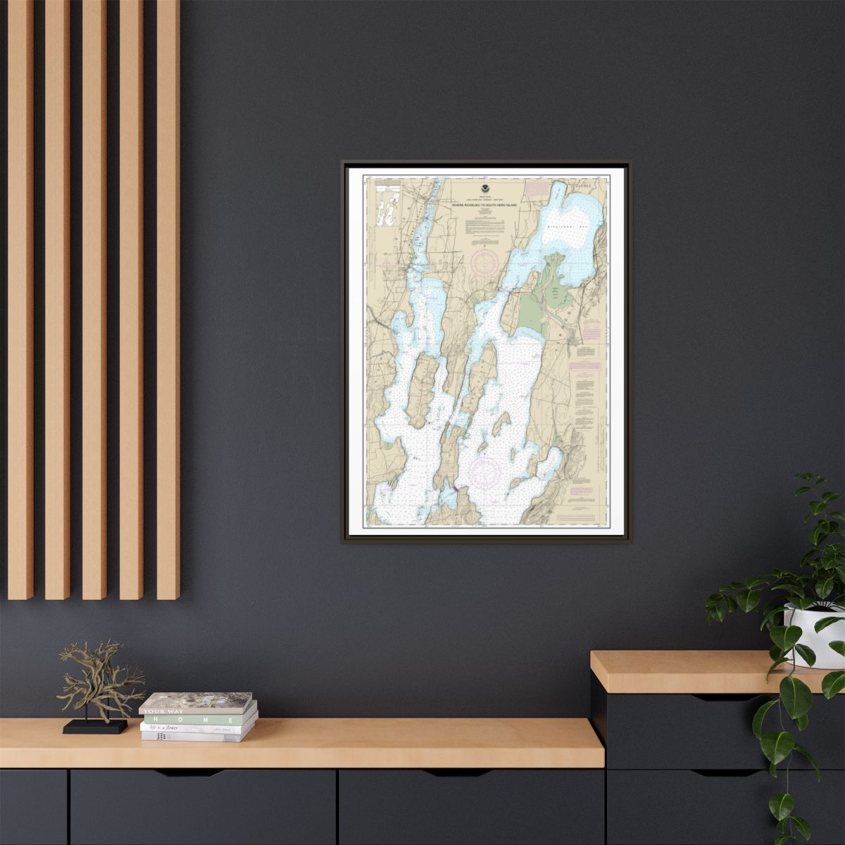 Chart 14781 Riviere Richelieu to South Hero Island - NOAA Nautical Chart Floating Frame Canvas | 24" x 32" | 30" x 40" - Espresso context-2