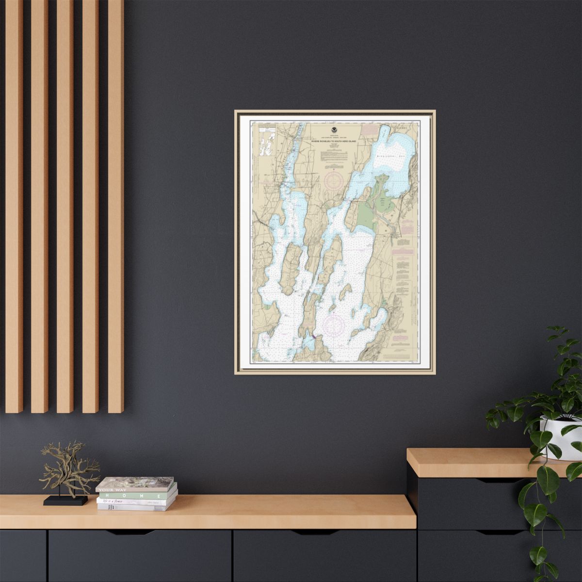 Chart 14781 Riviere Richelieu to South Hero Island - NOAA Nautical Chart Floating Frame Canvas | 24" x 32" | 30" x 40" - Natural context-2