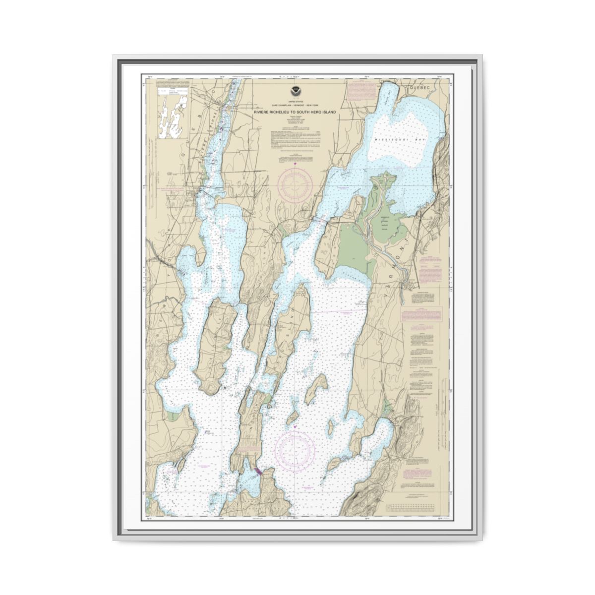 Chart 14781 Riviere Richelieu to South Hero Island - NOAA Nautical Chart Floating Frame Canvas | 24" x 32" | 30" x 40" - White front