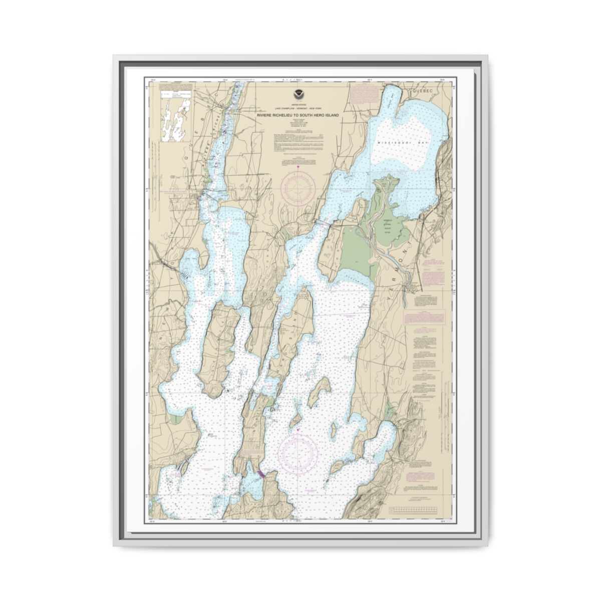 Chart 14781 Riviere Richelieu to South Hero Island - NOAA Nautical Chart Floating Frame Canvas | 24" x 32" | 30" x 40" - White front