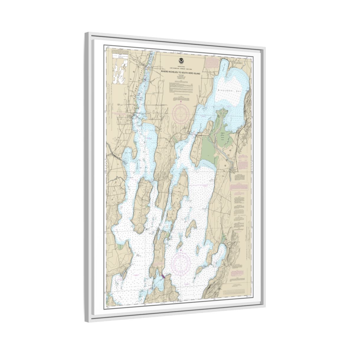 Chart 14781 Riviere Richelieu to South Hero Island - NOAA Nautical Chart Floating Frame Canvas | 24" x 32" | 30" x 40" - White side