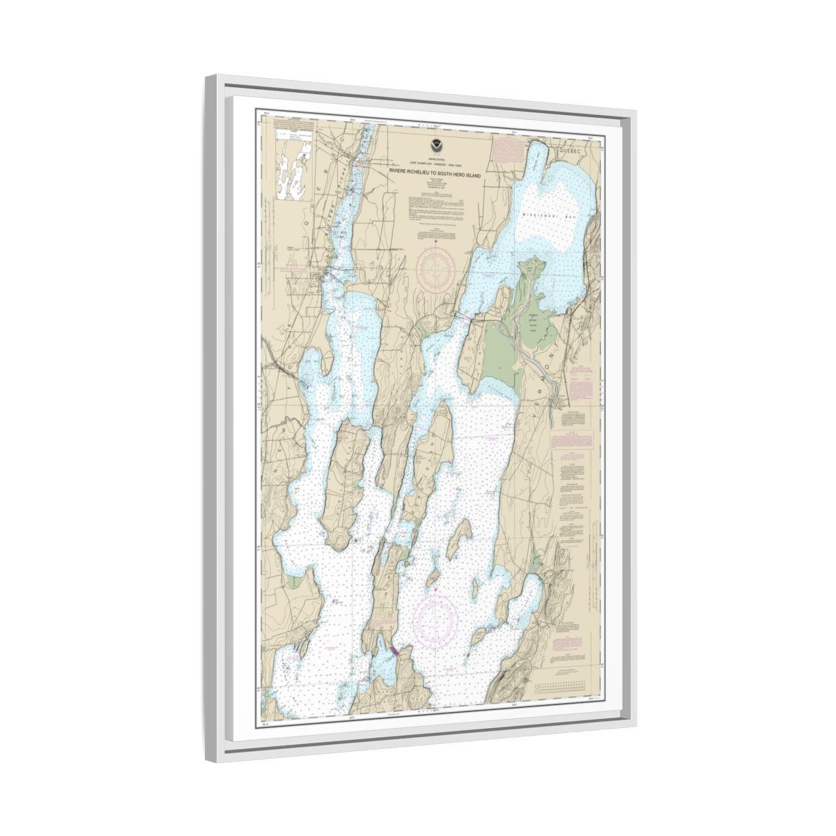 Chart 14781 Riviere Richelieu to South Hero Island - NOAA Nautical Chart Floating Frame Canvas | 24" x 32" | 30" x 40" - White side